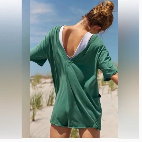 Free People Hot Shot Tee Romper Green Size XS - Picture 2 of 16